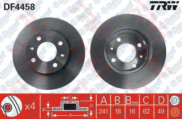 TRW DF4458 On Fren Diski Aynasi Kia Picanto 1.0-1.1-1.2 04> Hyundai I10 1.1-1.2 08> 241 Cap 4 Bijon